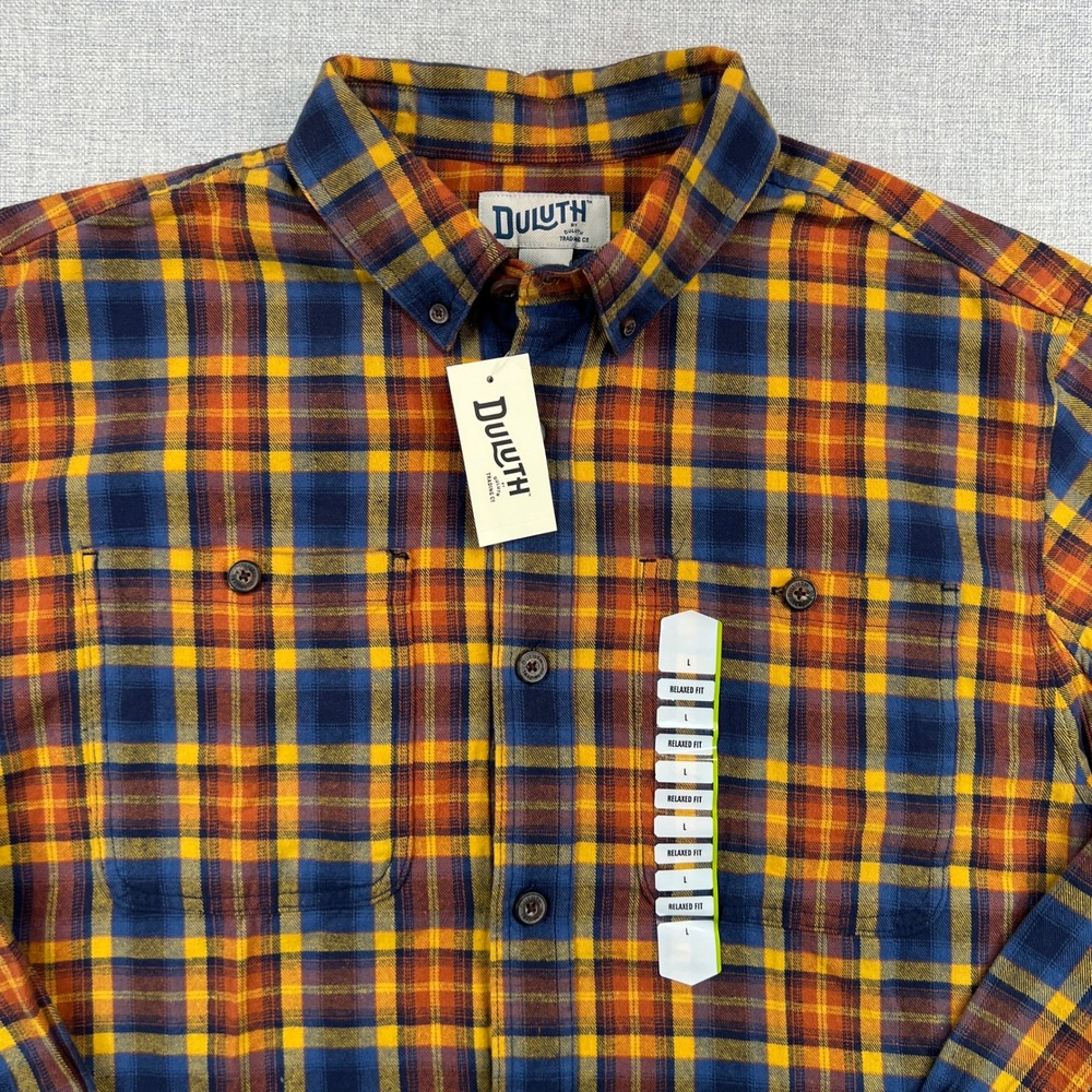 Duluth Trading Free Swingin Flannel Shirt Plaid Button Up Men L Relaxed Fit‎ NWT